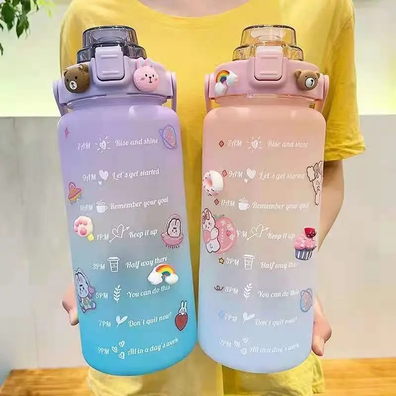 Dropshipping 64oz Large Capacity Bouteille Deau Motivational Workout Waterbottle Half Gallon Water Bottle With Stickers