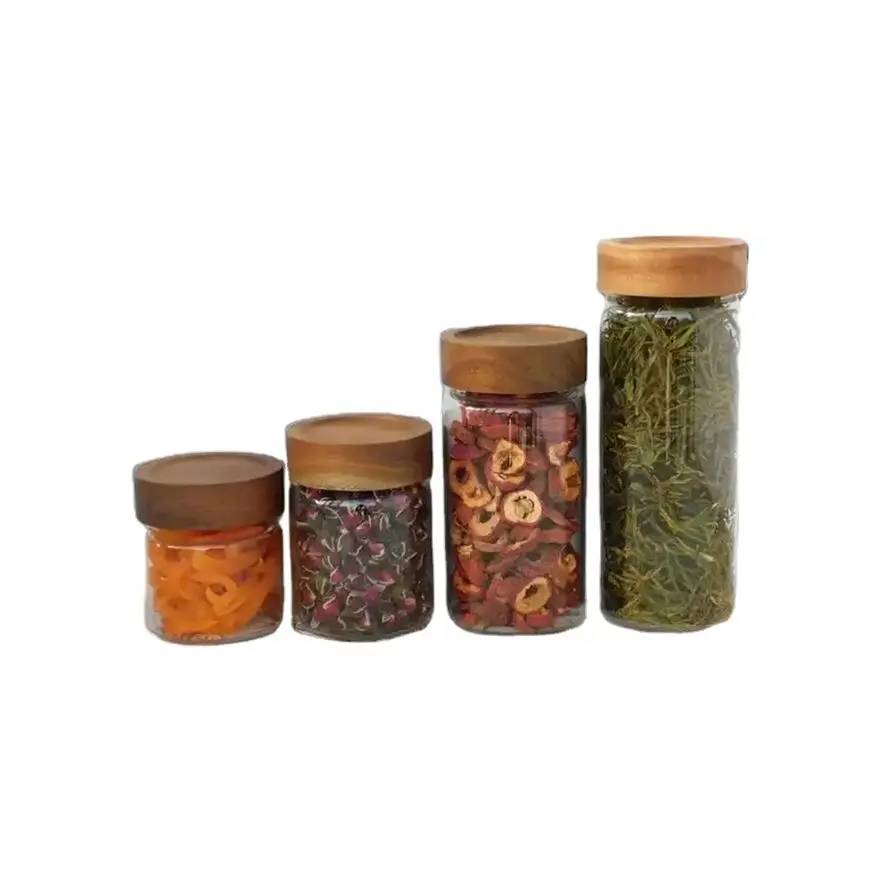 New 335 580 800ml Leakproof Screw Handmade Borosilicate Glass Food Storage Jar With Acacia Wooden Lid 2024