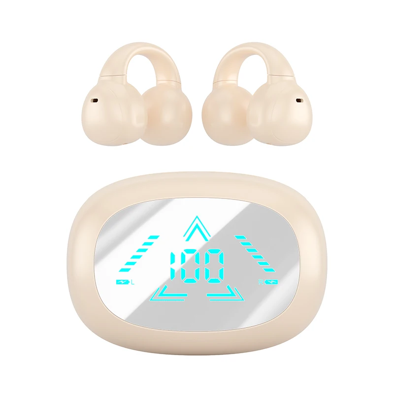 2024 new M61ear clip digital display wireless bone conduction cancelling battery Ear-clip headphones