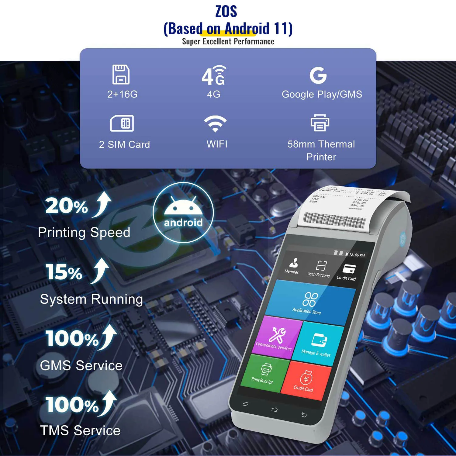 Высокое качество все в одном Gsm беспроводной мобильный Wifi Touch Smart Nfc handroid Pos машина рулон бумаги