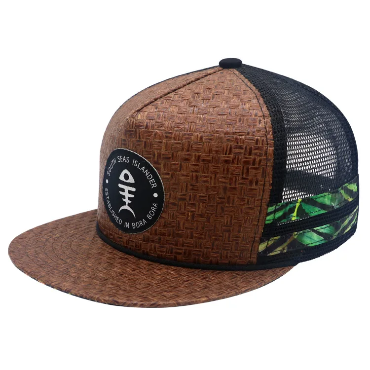 WoZhen Woven Big Head Hawaii Straw Hats Unisex Cotton Snapback Cap Manufacturer