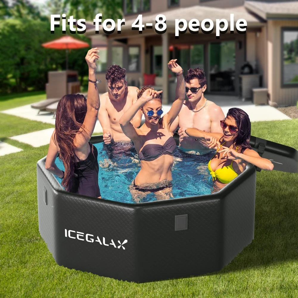 ICEGALAX Best 4-8 People Octagon All-in-One Bathtub 1HP Cold Plunge Water Chiller Pump Ozone PVC/Drop Stitch Outdoor Use