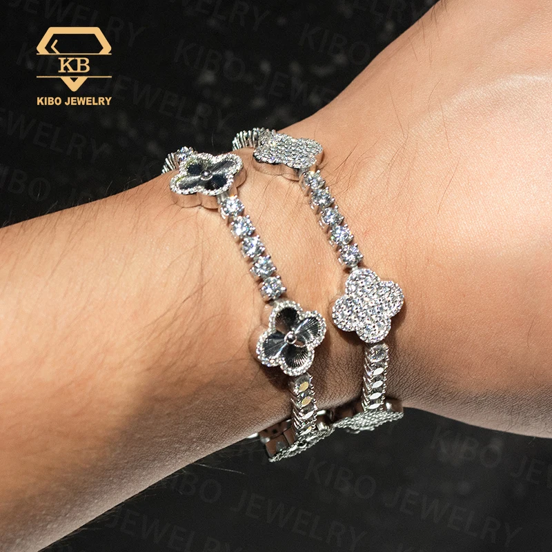 Hip Hop Clover 925 Sterling Silver Tennis Bracelet Hiphop Iced Out Vvs Moissanite Diamond Link Chain Clover Bracelet