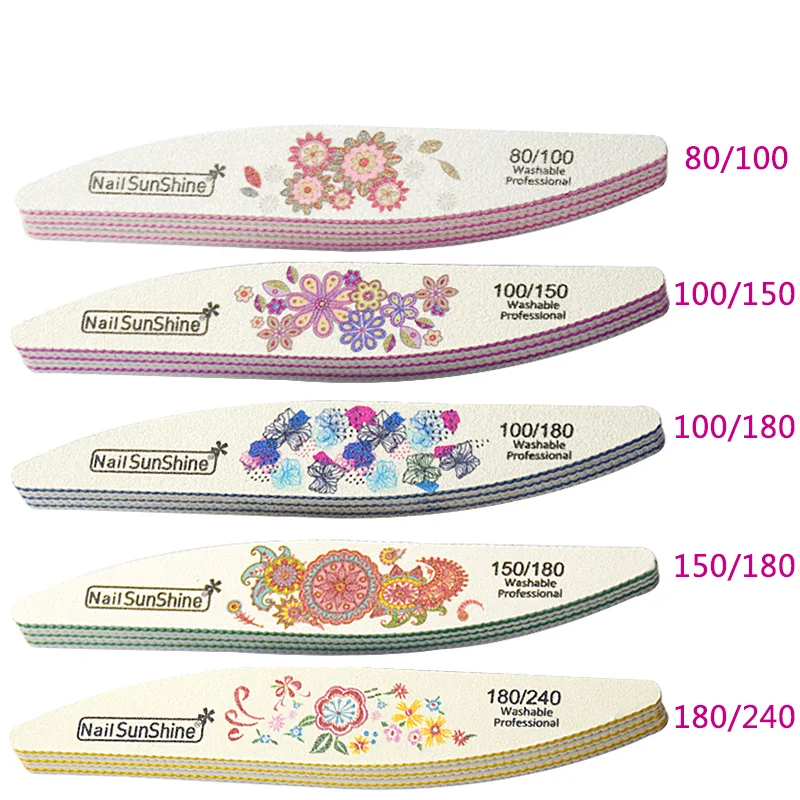 5pcs/lot Nail Files 80/100/150/180/240 Printed Manicure Nail Polish Washable Nails Files SandpaperToolWillow Individual Package