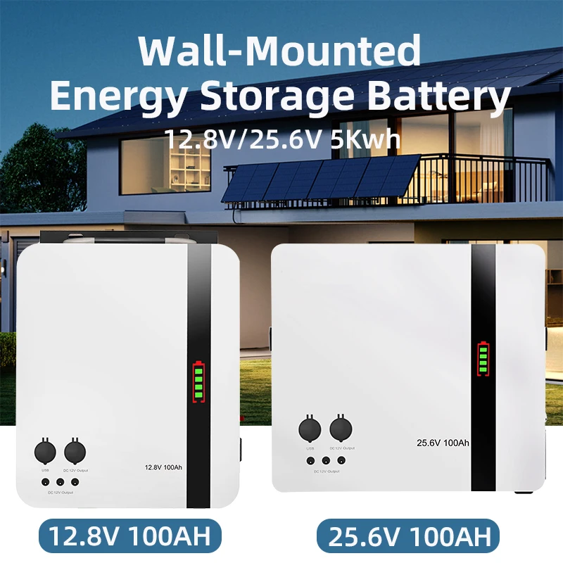 Lifepo4 power wall mount Battery 6000 Cycle lithium Solar Battery Pack 25.6v 100ah 5kwh Home Energy Storage Battery with BMS