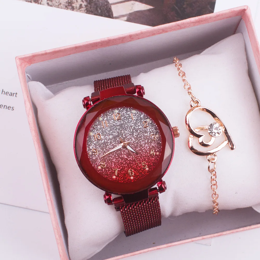 Luminous Ladies Watches Bracelet Set Magnetic Starry Sky Clock Luxury Women Watches Fashion Diamond Female Quartz Wristwatches