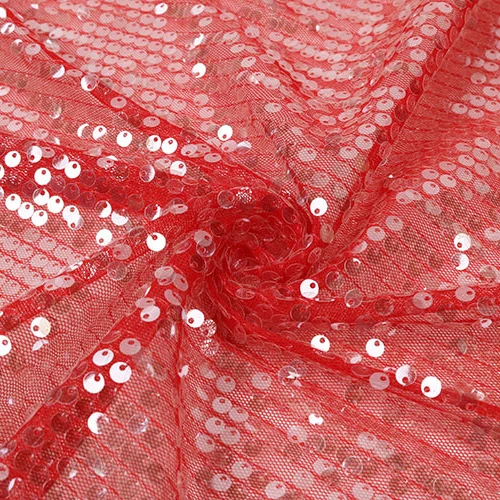High Quality Orange Mesh Embroidered 5mm Reversible Transparent Sequin Embroidery Fabric for Party Women Dress