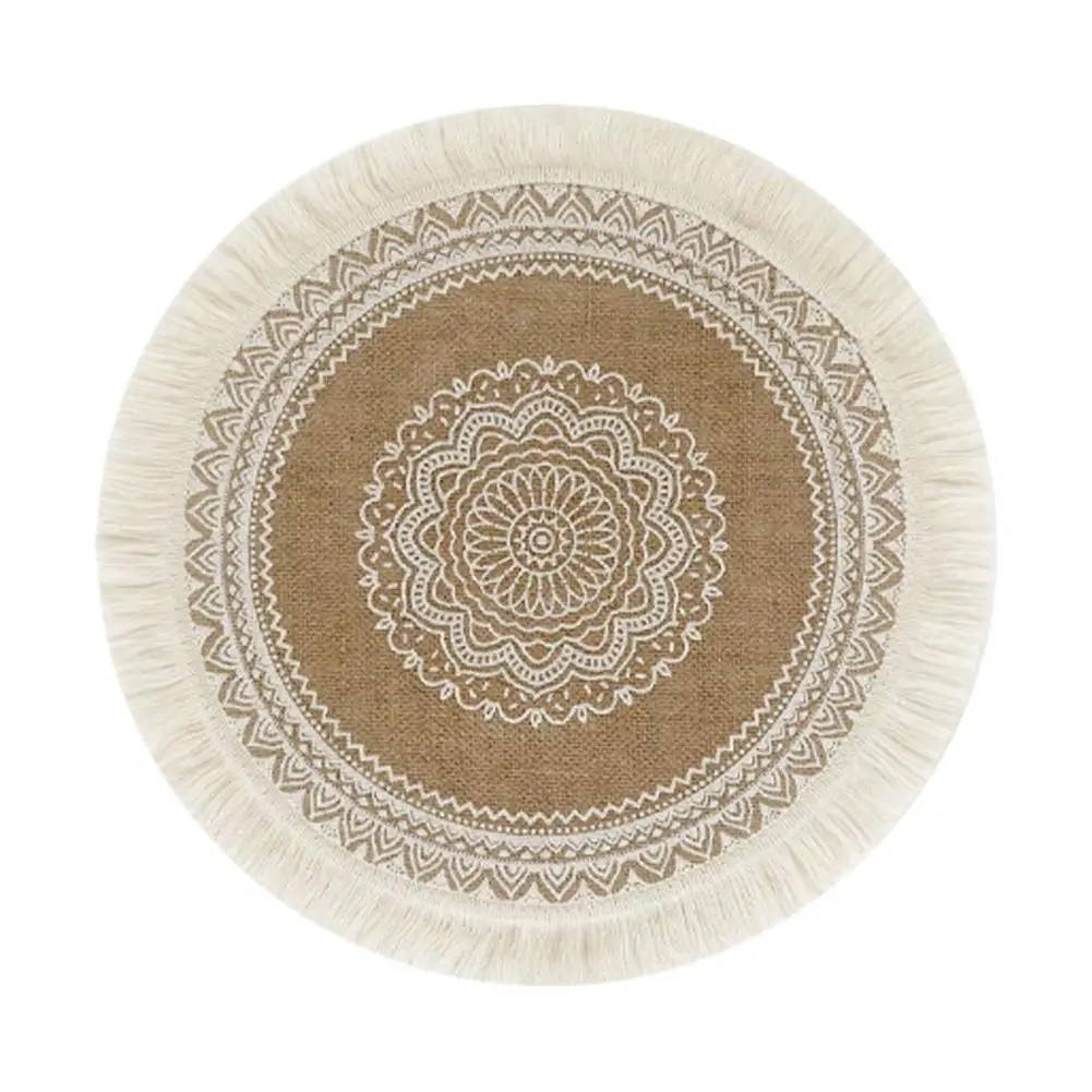 Round Placemats Simple Handwoven Jute Placemats Coasters Vintage Cotton Linen Mats Vase Mats Kitchen Accessories