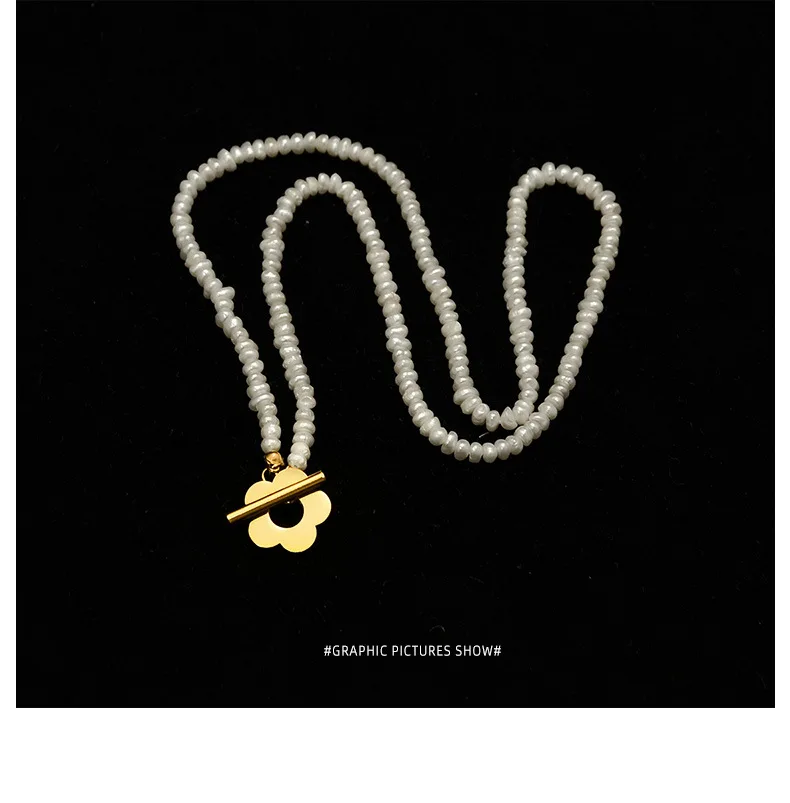 Retro Temperament Baroque Freshwater Pearl Seed Bead Necklace Flower OT Clasp Clavicle Chain Necklace