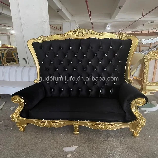 most popular design Luxury golden frame cheap king and queen throne chairs