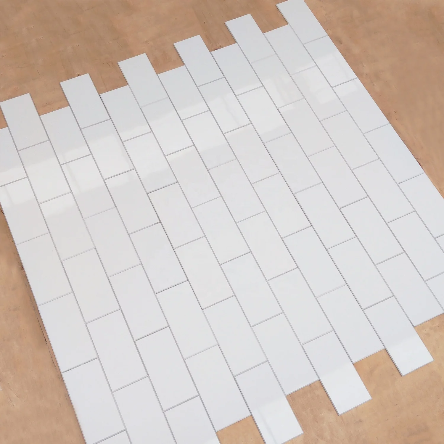 Colorize 4mm peel stick white subway PVC self adhesive wall mosaic tile for kitchen