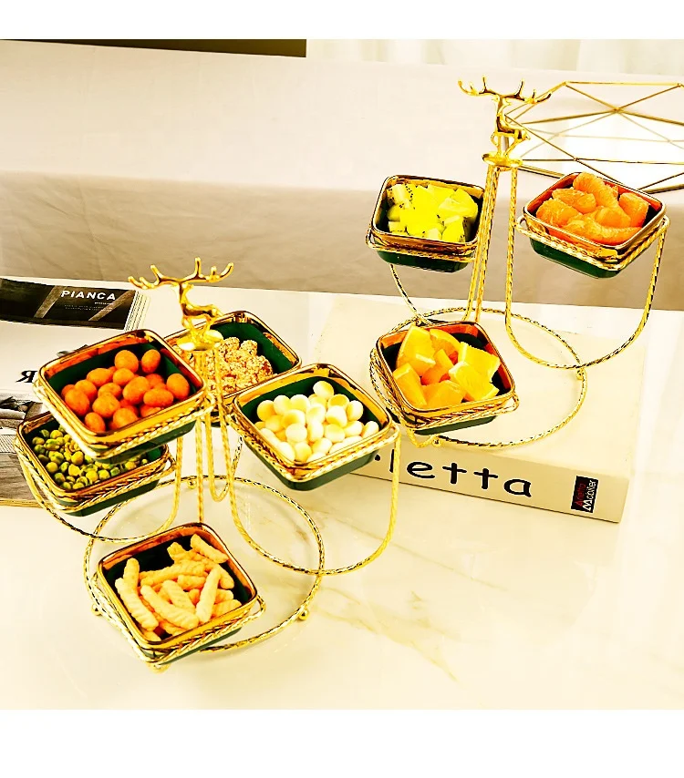 gold crystal dessert table cake dish shows tray dish plate dessert set with new metal handles crockery dinnerware set