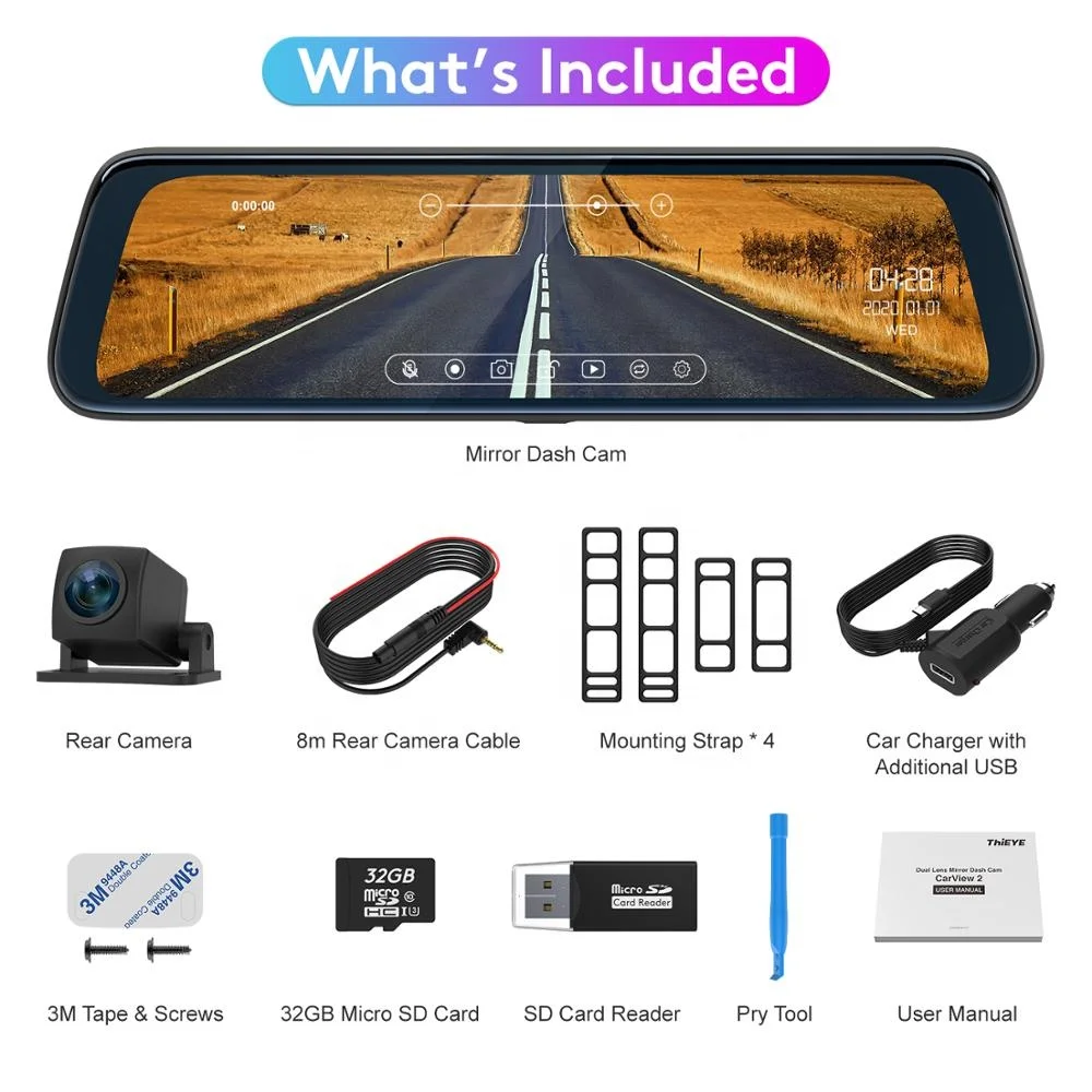  Зеркало-видеорегистратор ThiEYE CarView 2 10 дюймов два объектива Full HD