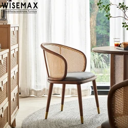 WISEMAX FURNITURE Wholesale dining room furniture solid wood frame rattan curved backrest dining chair