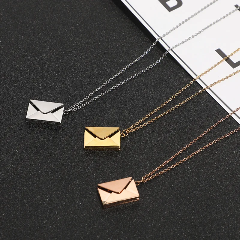 Custom Fashion non tarnish free Jewelry Envelope stainless steel letter name pendant logo necklace