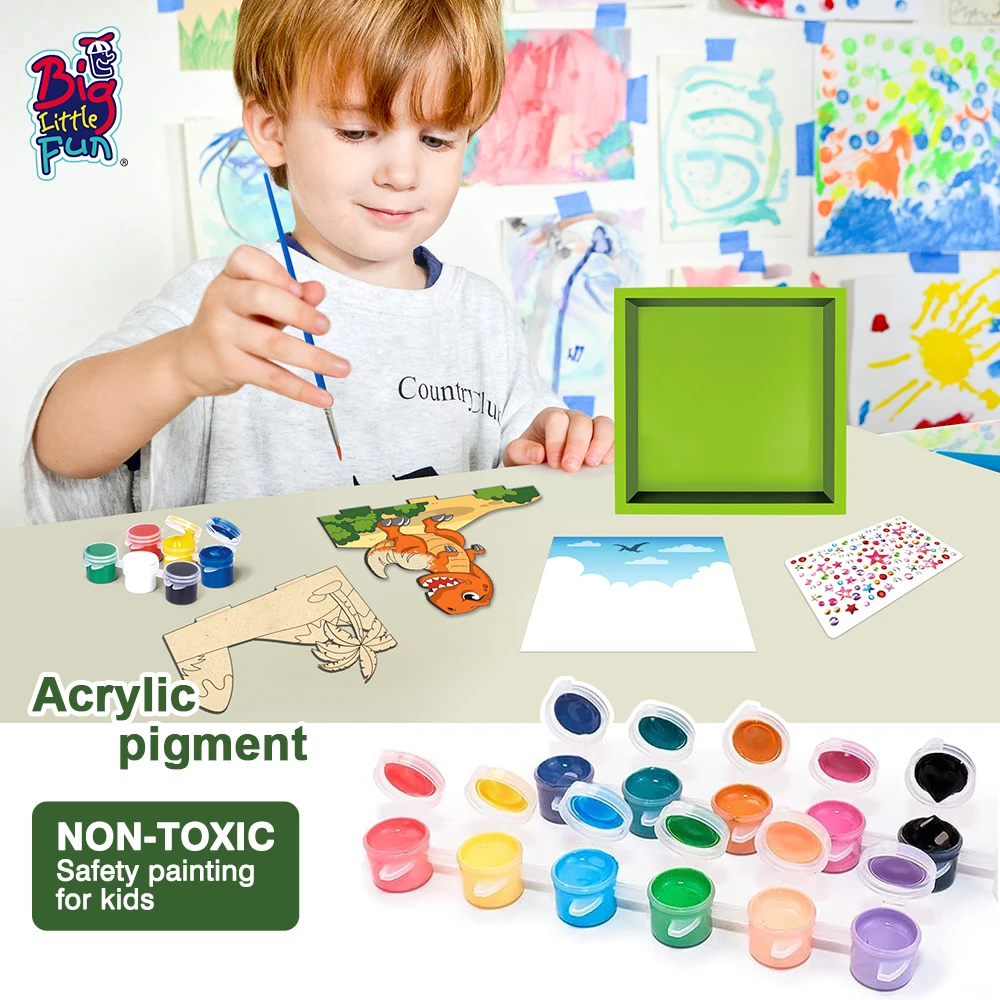Hot Selling Product 2024 Diy Painting Toys Age 6+ Unisex Art And Craft Kit For Kid dinosaur 3d Wood Frame For Home&School