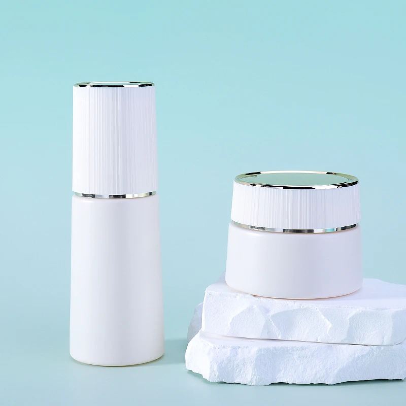 luxury cosmetic packaging serum glass bottle with dropper pump for essential oil lotion white porcelain