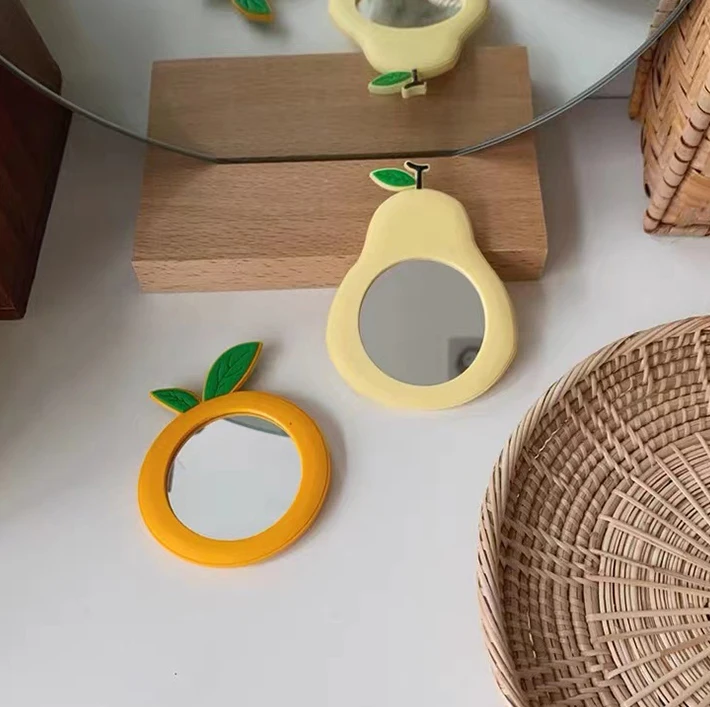 customized logo sublimation personalised fruit shape colorful silver small mirror mini luxury pocket mirrors for makeup