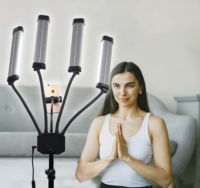 Fill Light LED 4 Arms Light with Tripod Stand Makeup Live Youtube Video Photography Eyelash Tattoo 4 Light