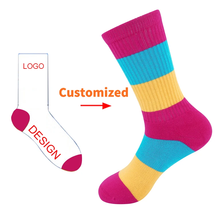Free Mockup Low MOQ Knited Socks Women Colorful Custom Striped Sock with Logo Top Quality