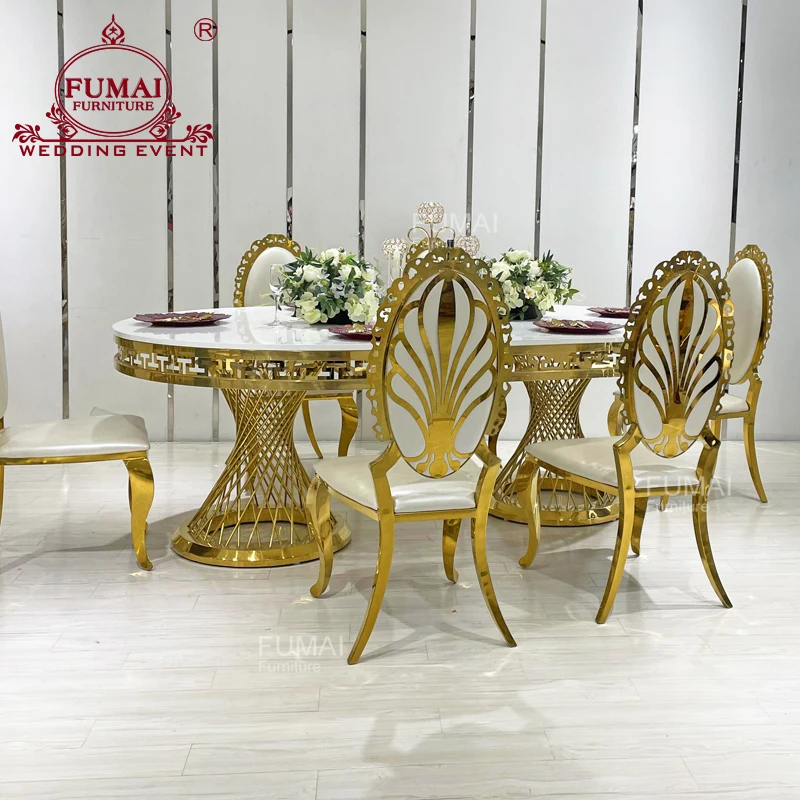 Oval stainless steel base mdf top banquet high gloss dining table