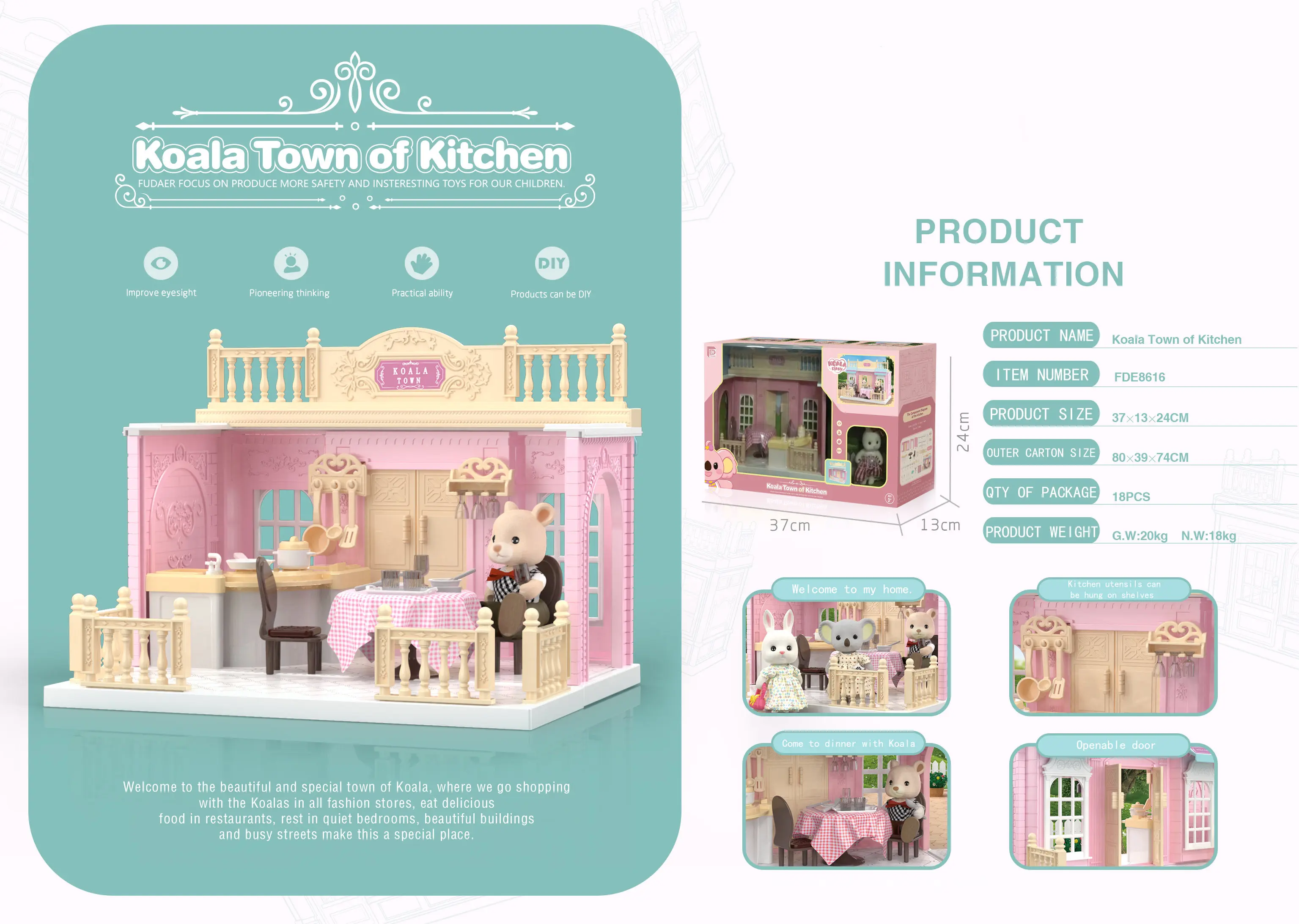 Custom DIY Koalas Town Series Multiplayer Pretend Play Miniature Creative Doll House Furniture Toys