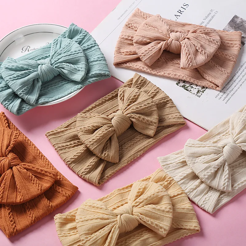 32 colors Nylon Solid Wide Turban Headbands Cute Sweet Baby Girls Newborn Headbands Baby Cable Knit Headband And Bows