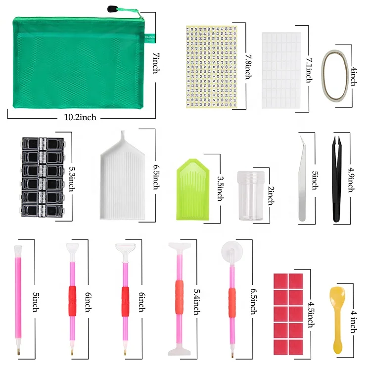 142pcs 5D Diamond Painting Tools Set 60 Slots Diamond Embroidery Box Diamond Painting Storage Case with Grids Jars Containers