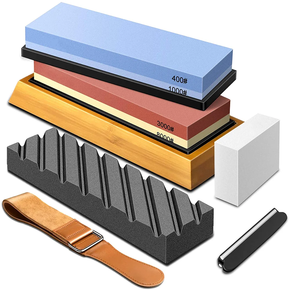 Premium Japanese Whetstone Knife Sharpening Stone Set 2-IN-1 sharpening stones 400/1000 3000/8000
