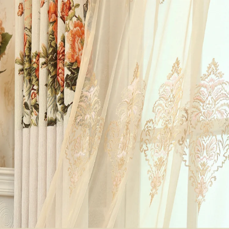 Linen curtain with Chinese style landscape