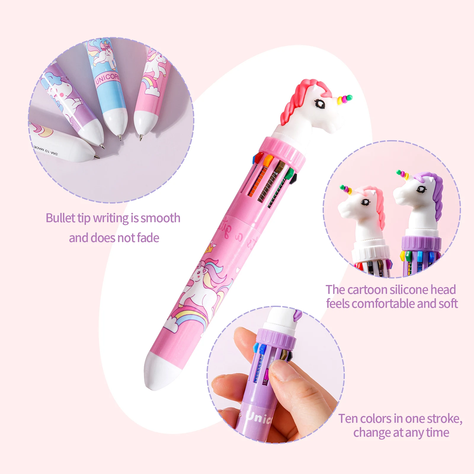 Cute Unicorn Hamster Dinosaur Rabbit 6 colors Ball Pen Multi color ball pen