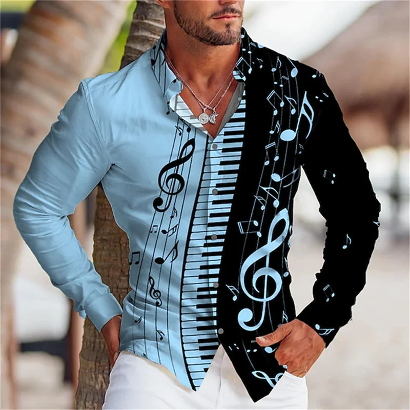 Graphic Printing of Men's Shirts Button Shirt Clothing Design Customized Shirts 2023 Music Button Top Long Sleeve in Summer