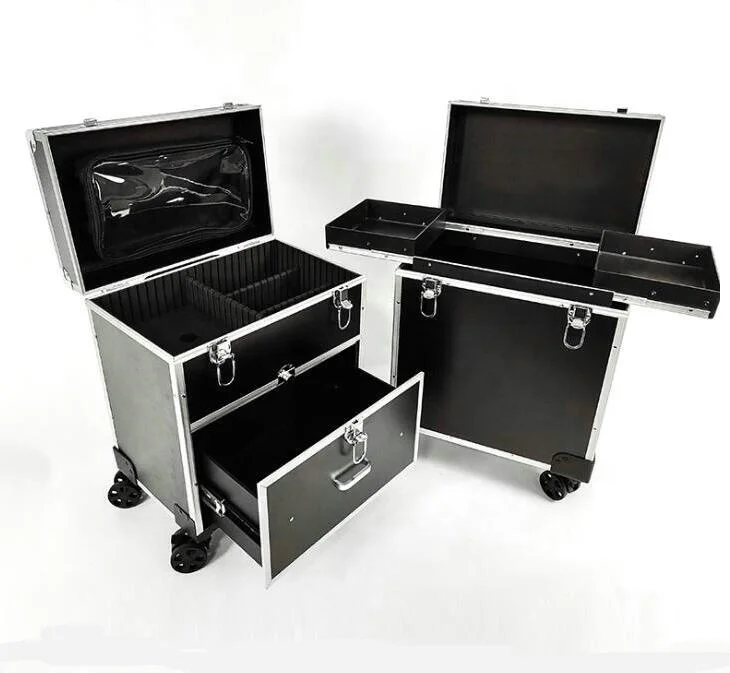 China Higher Quality Barber Case Put Logo Black Premium Aluminum Barber Briefcase Hot Sale Hairstylist Suitcase