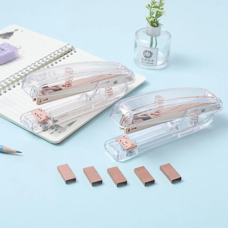 
Customized Plastic Metal Acrylic Transparent Rose Gold Office School 25 Pages Paper Mini Pin Stapler 