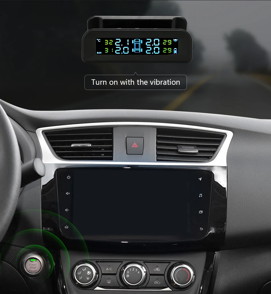 TPMS Tire Pressure Monitoring System Solar Digital LCD Display Car TMPS Security Alarm Systems Pressure Internal External Sensor