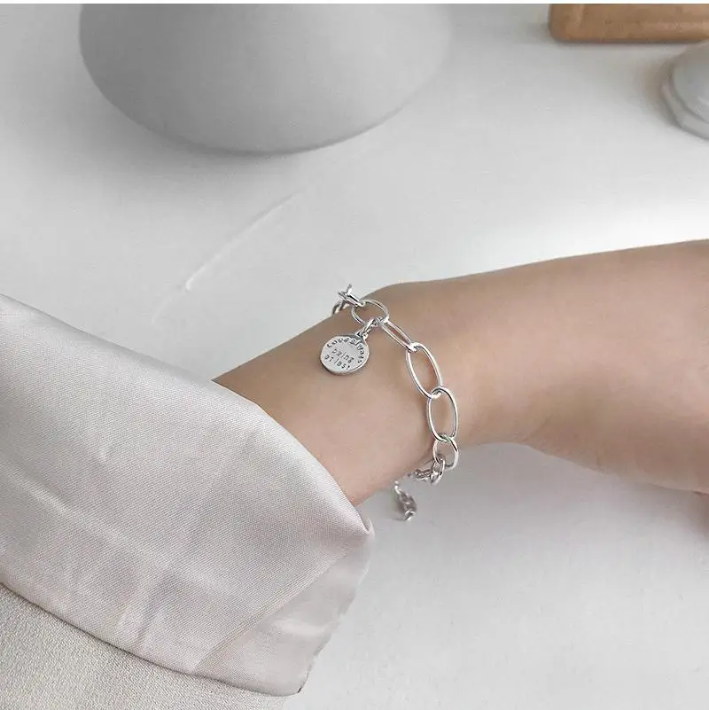 Korea S925 Sterling Silver Jewelry Bracelet geometric round brand chain bracelet