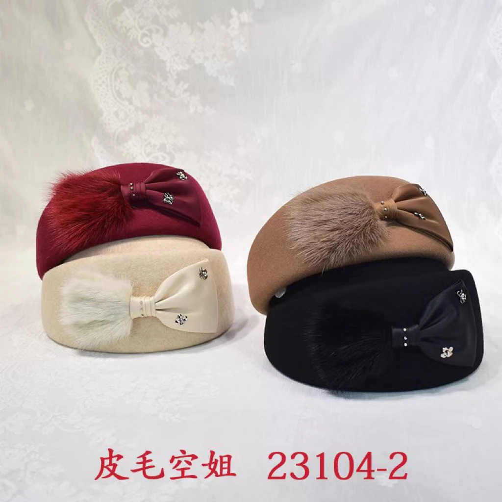 Custom Lady Beret Fashion Women Winter 100% Wool Felt Pillbox Beret Hat