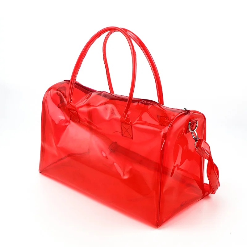 Free Shipping  jelly spend the night bags plain duffle clear pink print logo beach overnight tote bag women transparent handbag