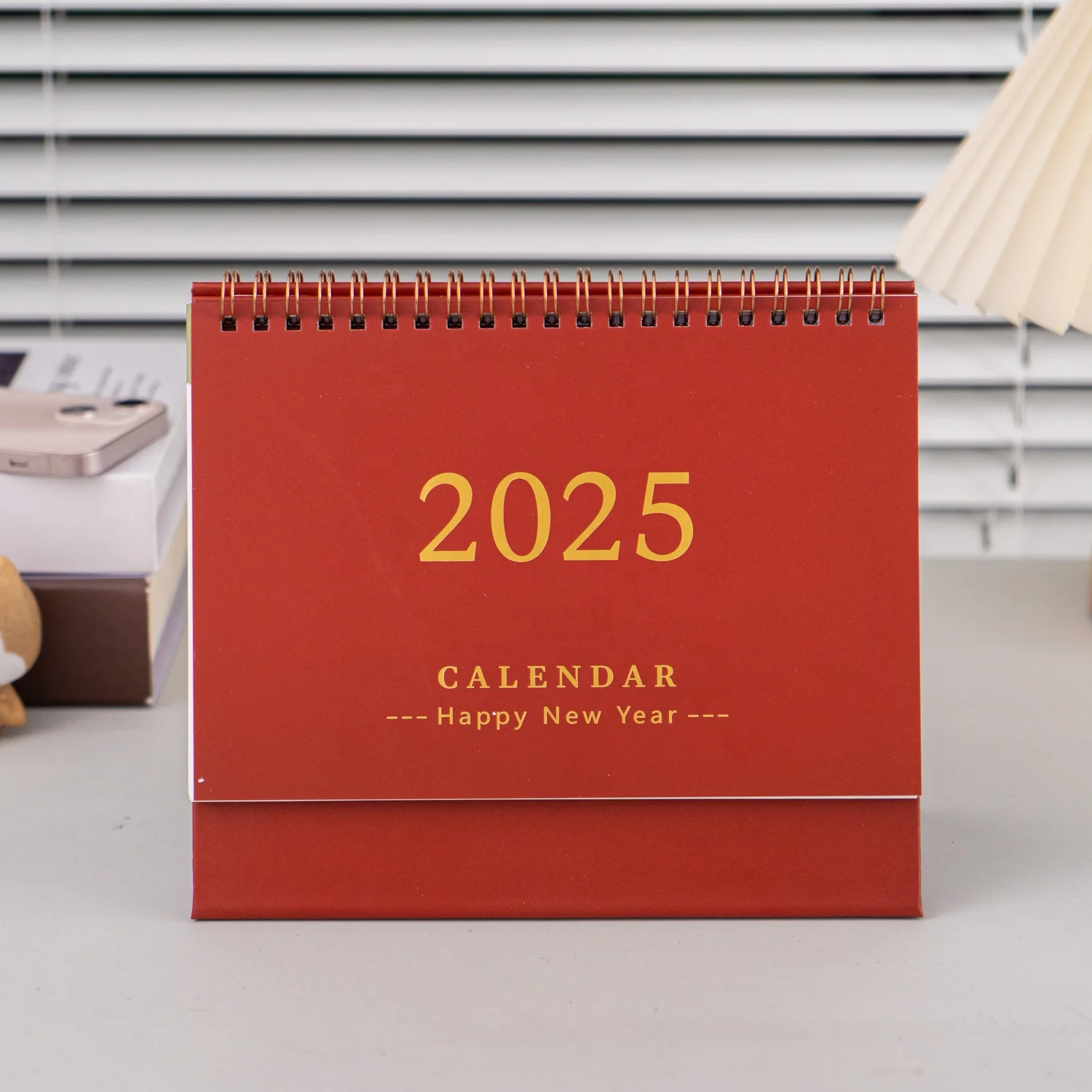 Custom Logo Printed 2025 Spirals Wire Stand Flips Table Desk Blank Desktop Calendar