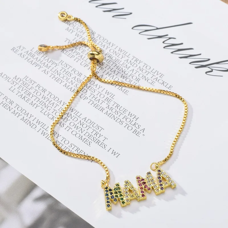 Engrave Letter MOM MAMA Charms Bracelet for Women Cubic Zircon Adjustable Chain Gold Silver Color Wedding Party Crystal Jewelry