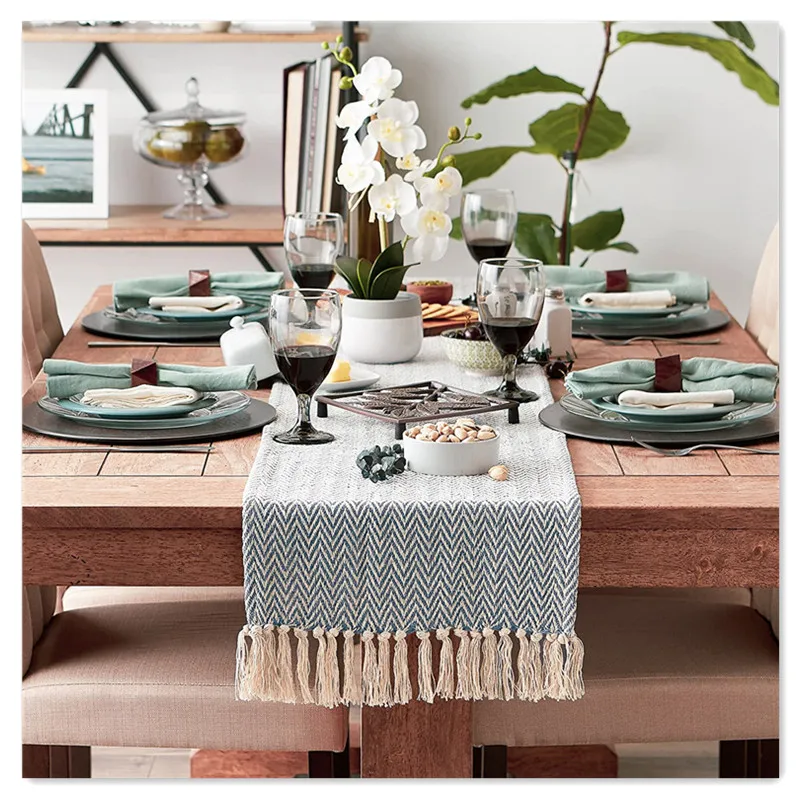 American household woven jacquard natural cotton hot selling runner table
