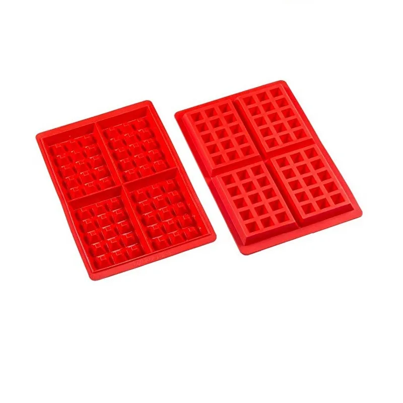 Hot sale waffle mould rectangle silicone bakery molds for waffle easy to release 4pcs mini waffle cookie mold