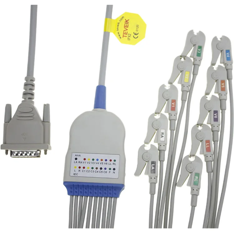 Compatible Schiller AT3 AT6 CS6 AT5 AT10 AT60 EKG Cable Factory Custom Banana 4.0 IEC AHA Without Resistor DB 15pin EKG Cable