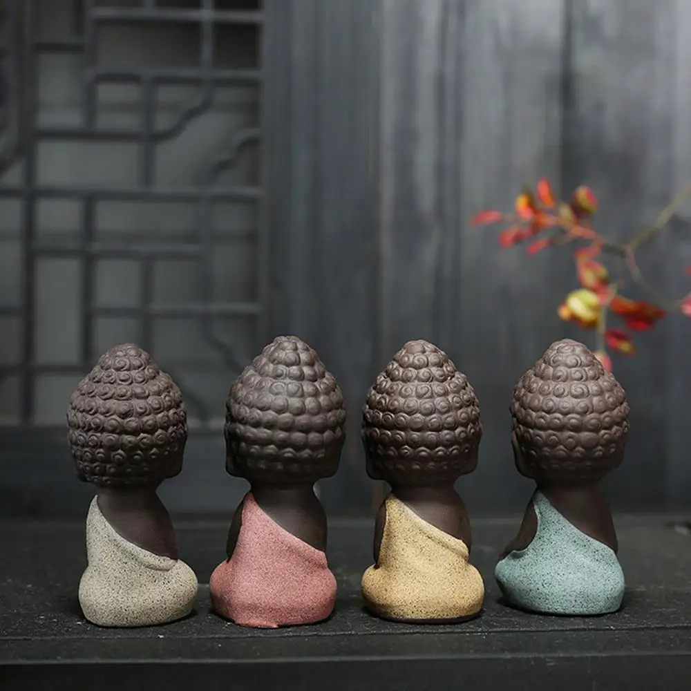 
Set of 4 Ceramic Cute monks Ornament Small Buddha Statues 