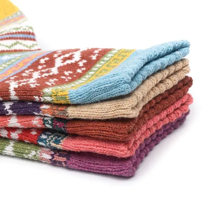 Women Socks for Girls Casual Stylish Winter Warm Crew Thick Wool Vintage Colorful Knit Soft Cozy Gift Booties