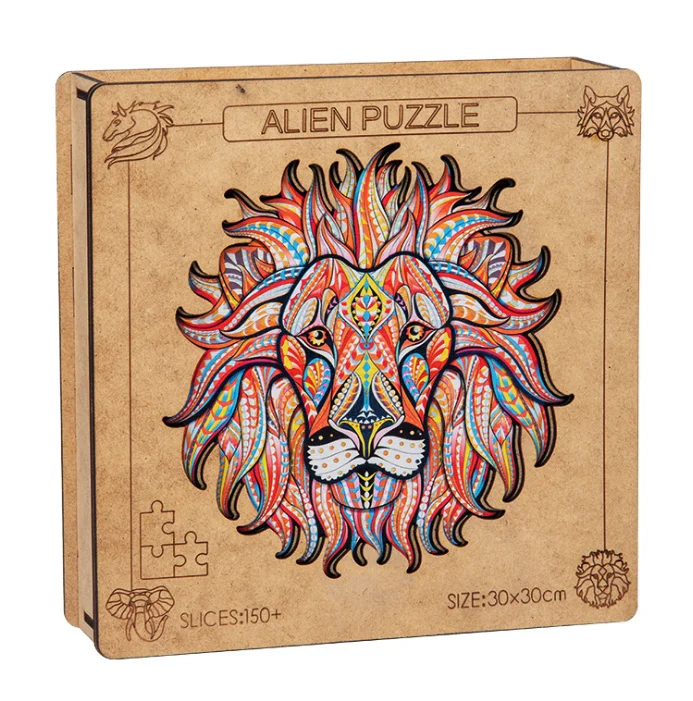 New shape  hot selling 3D wooden animal puzzles Creative Animal Jigsaw puzzle toys Wooden 3D animal puzzle lion tiger wolf