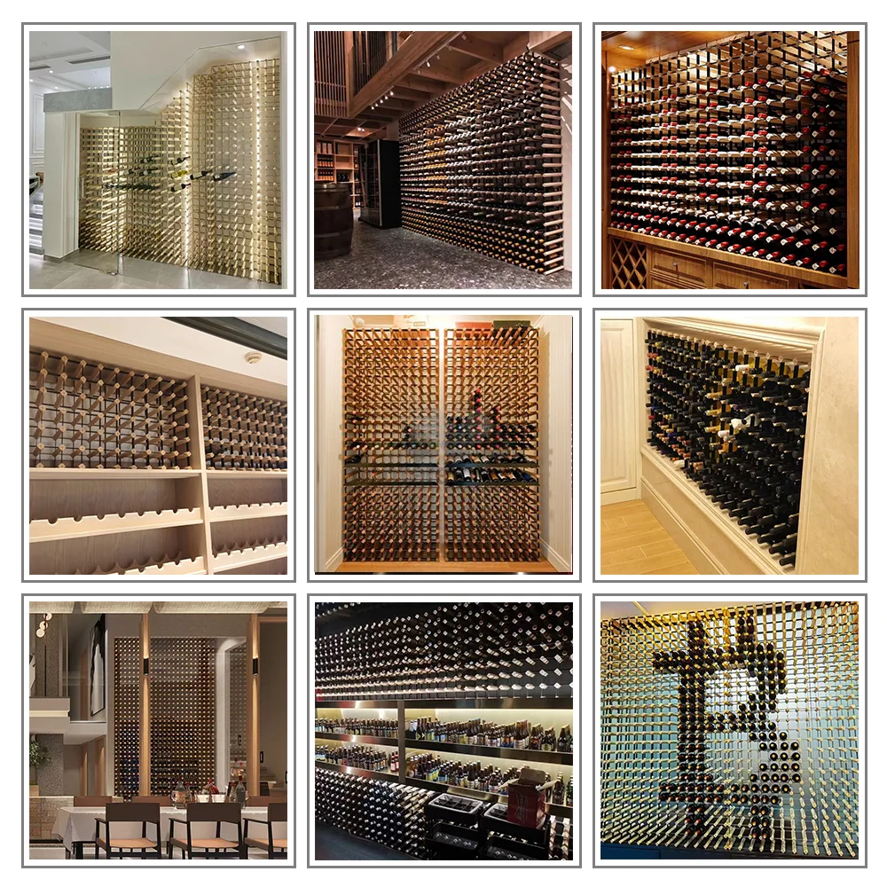 Floor stand metal&wood wine bottle holder display Organizer cabinet&cellar storage custom modular stackabl wine rack design