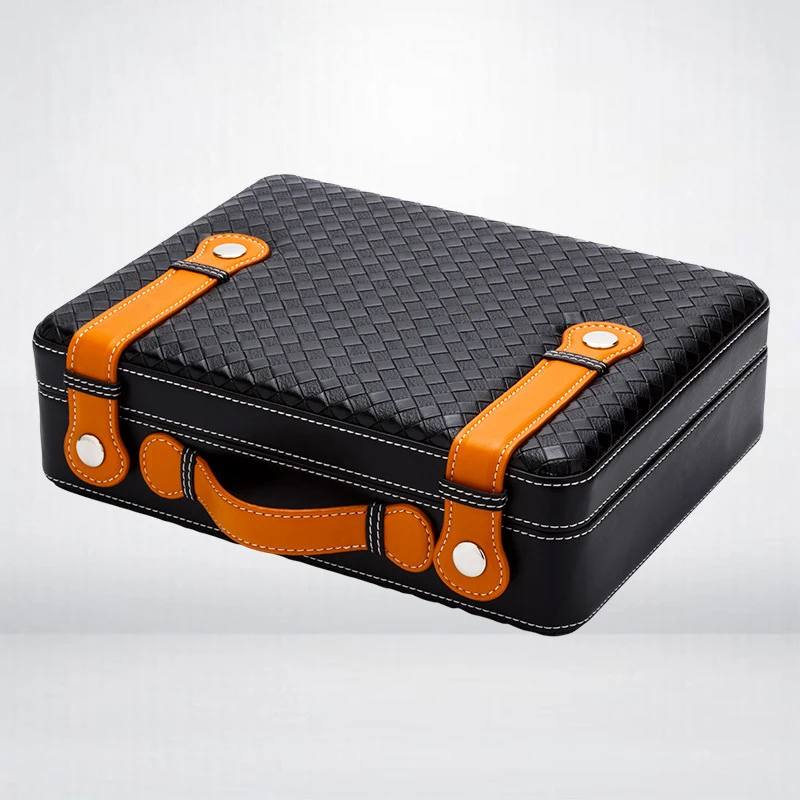 Portable Cigar Humidor Leather and Wood Cigar Box Handmade Handheld With Humidifier For Travel Home