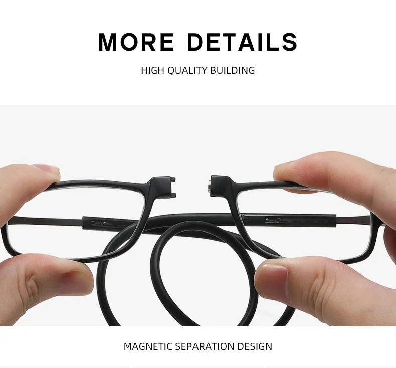Portable magnetic reading glasses that can be hung around the neck with adjustable lanyard for men and women