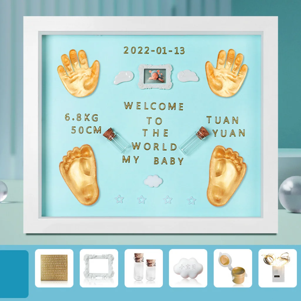 Commemorative hand and foot prints Baby handprints Baby hand and foot prints mud picture frame newborn fetal hair gift
